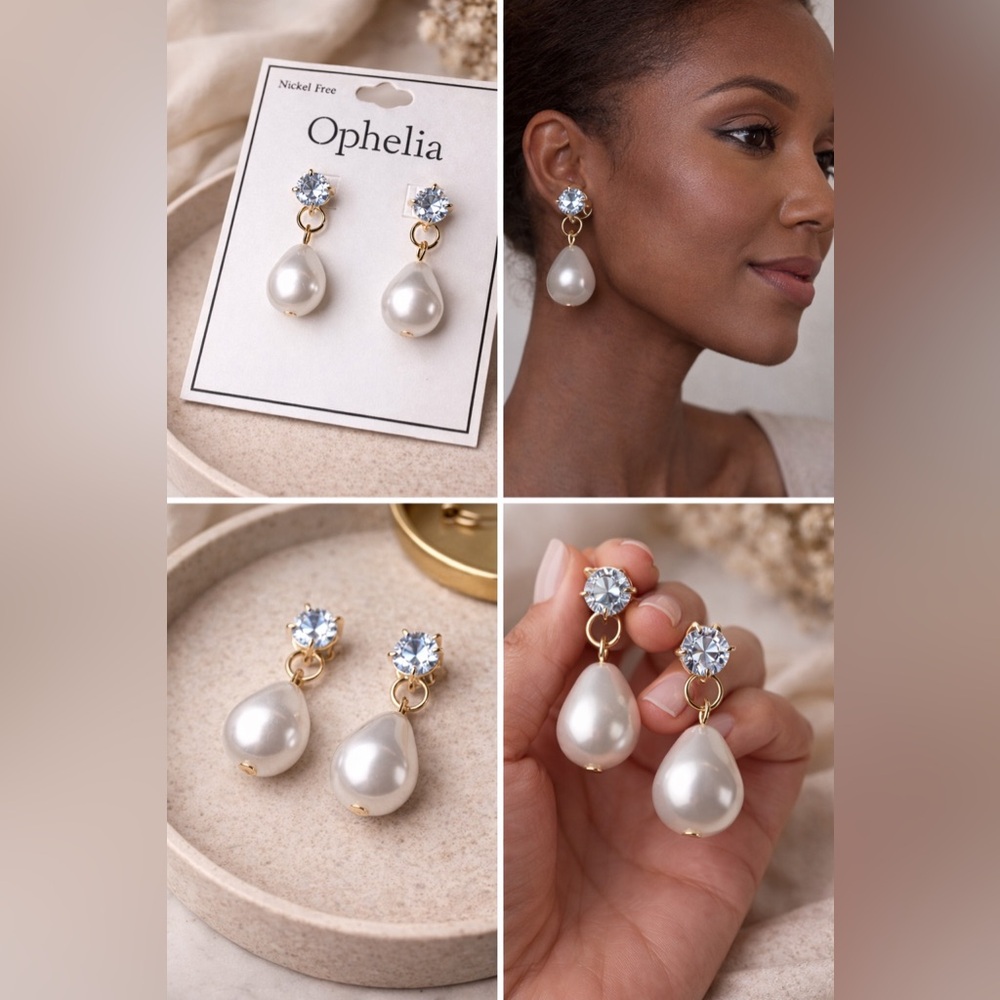 Faux Pearl and Crystal Drop Earrings
